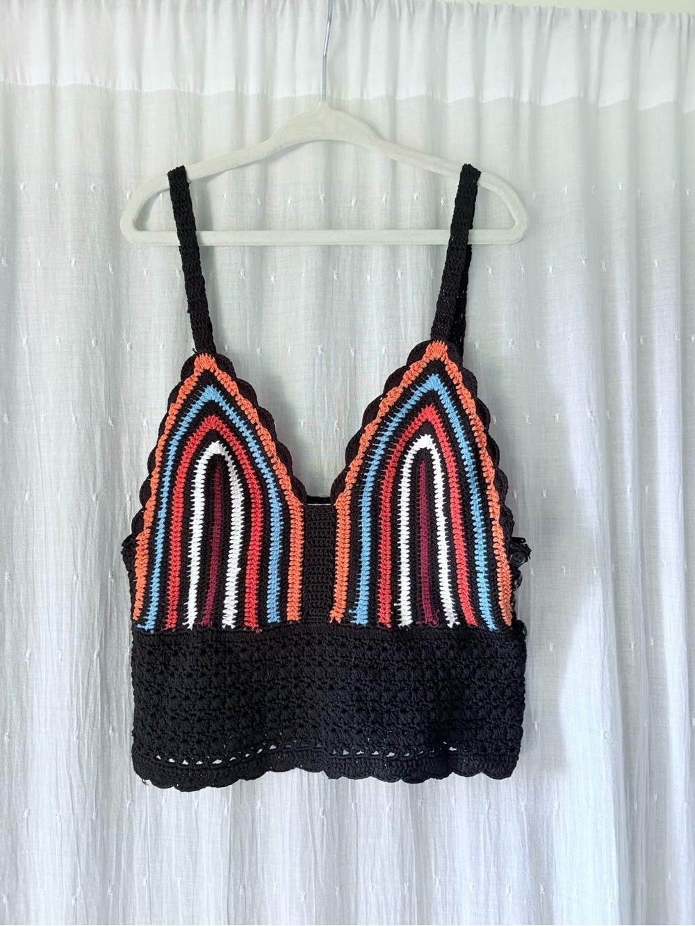 Sandro Black Crochet Striped Crop Top